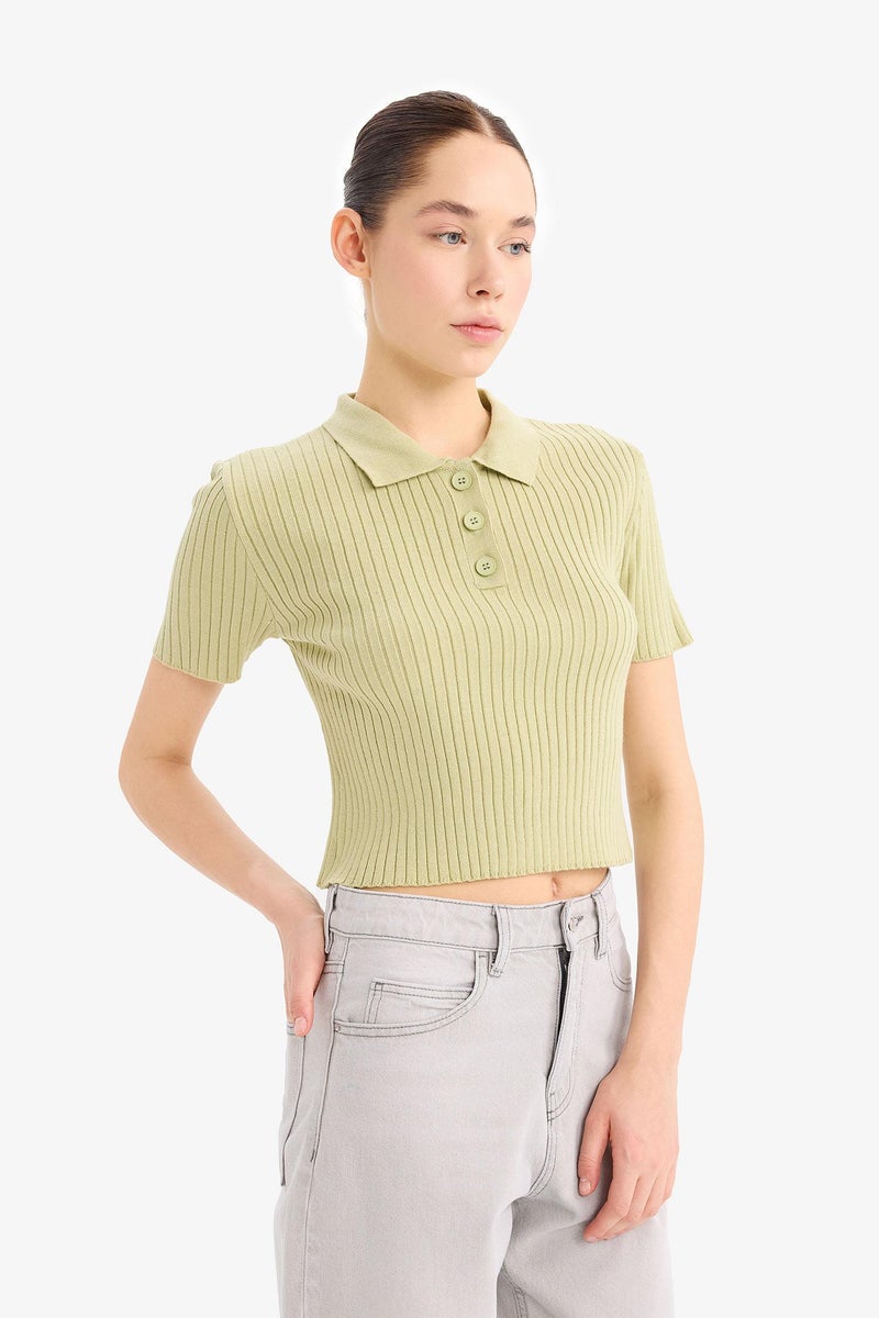 DeFacto Green Woman Slim Fit Polo Neck Knitwear Pullover Casual - Image 4
